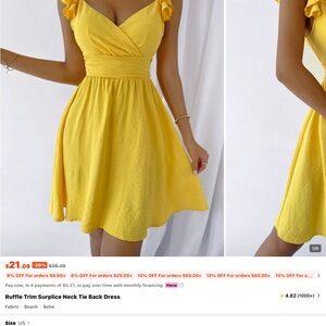 Yellow Ruffle Trim Surplice Neck Dress